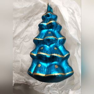 Vintage Blown Glass Green & Polka-dot Christmas Tree Ornament